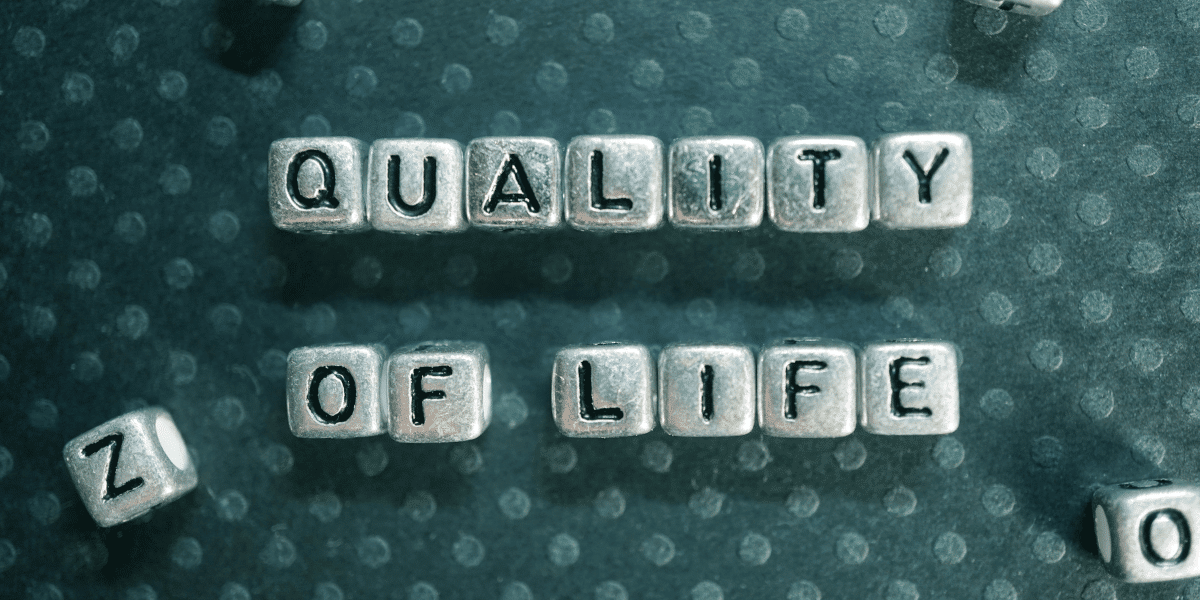 Small, silver blocks spelling out the words "quality of life"